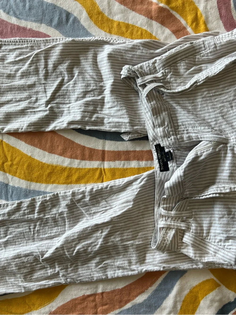 Banana Republic Striped Linen Blend Pants - Cream & Taupe 426.5
